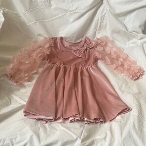 Pink Kids Dress with Floral Sleeves